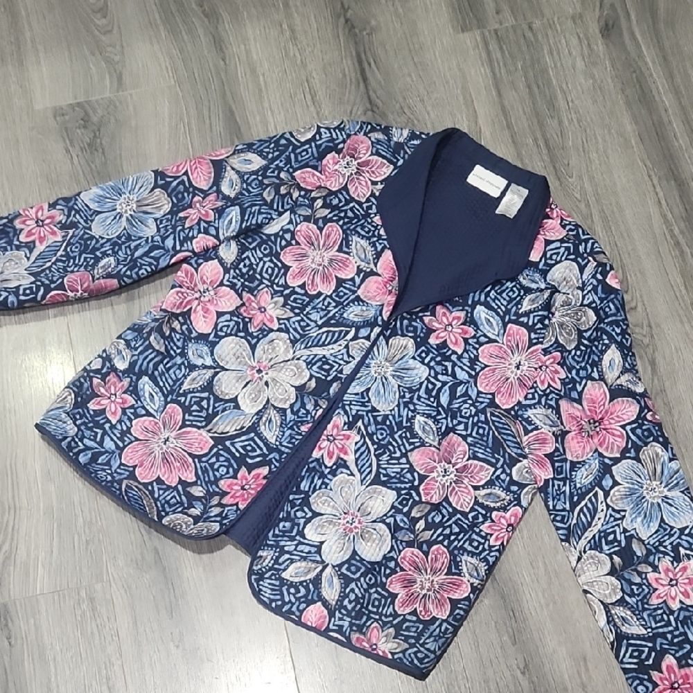 Vintage Alfred Dunner Lightweight Reversible Cotton Embroidered Jacket